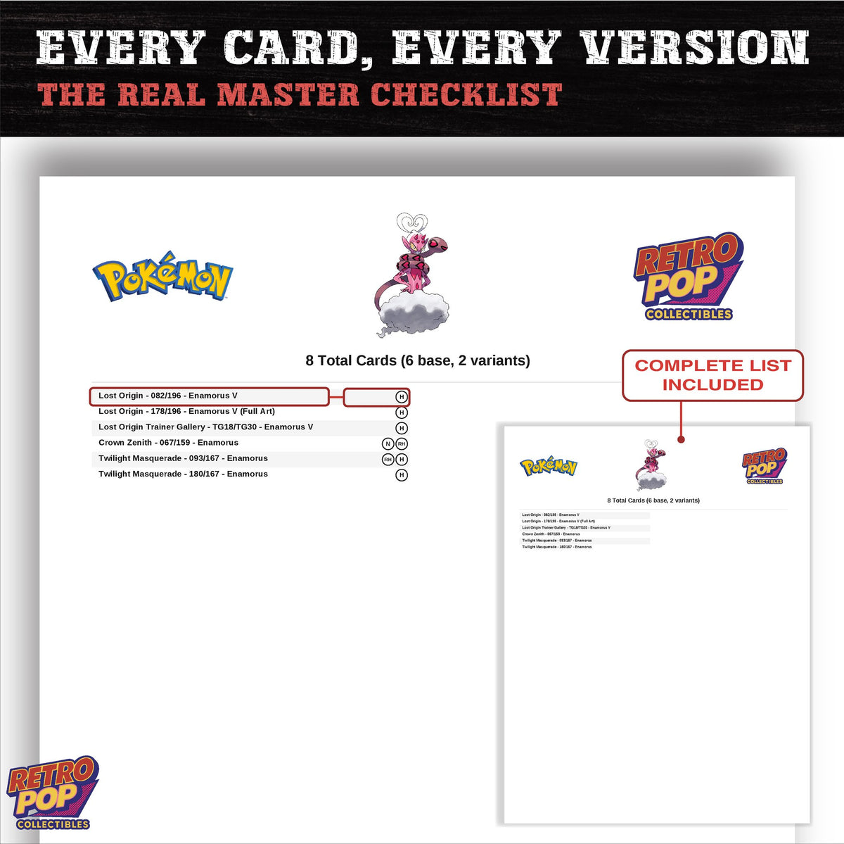 Enamorus master set checklist PDF preview - every card listed
