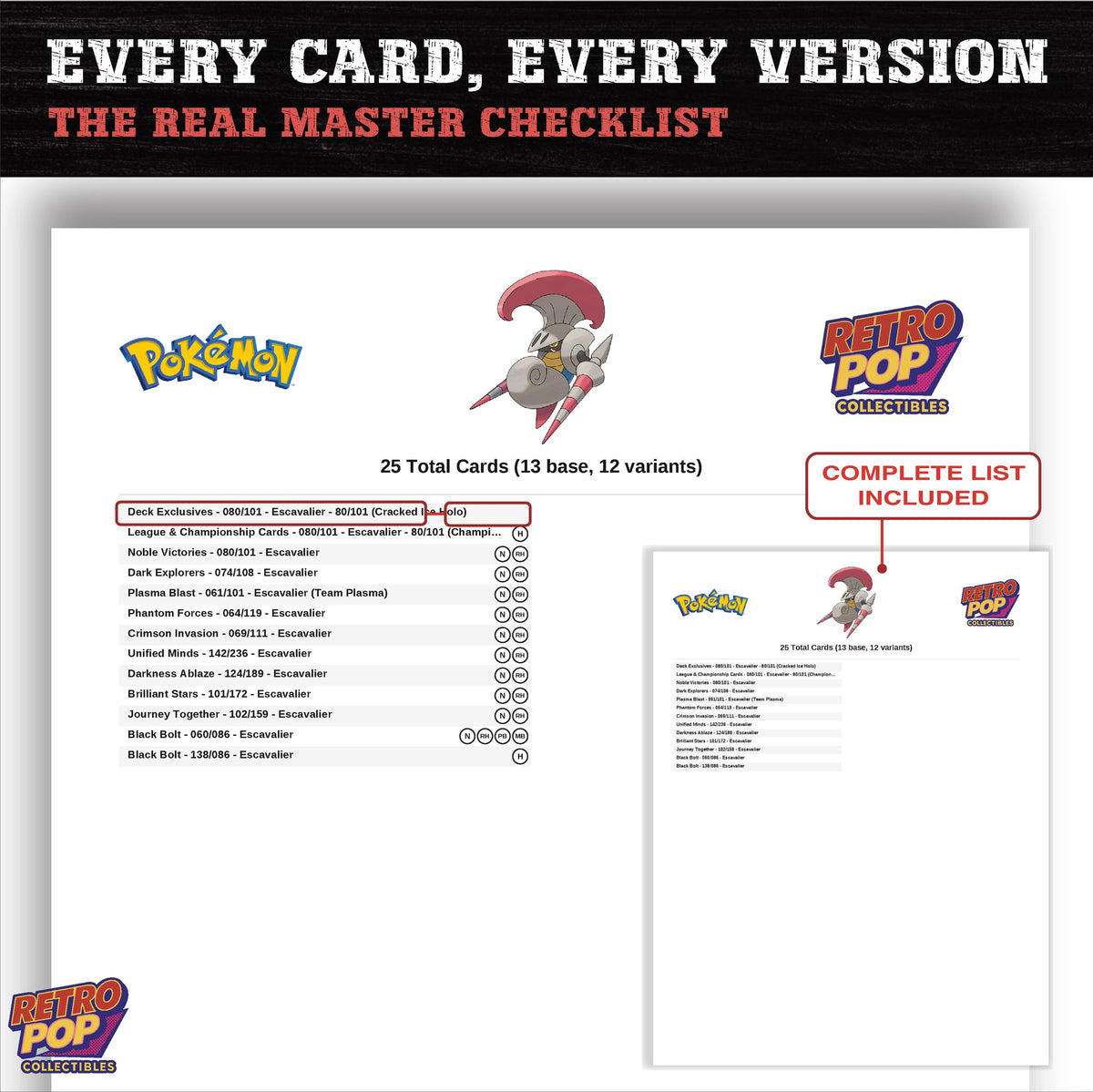 Escavalier master set checklist PDF preview - every card listed