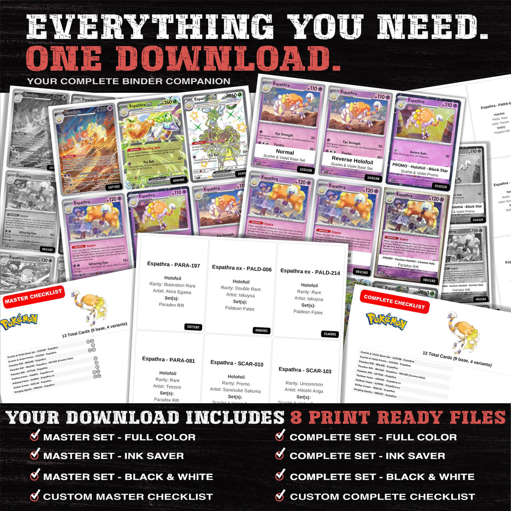 Everything included in the Espathra master set download - 8 PDF files