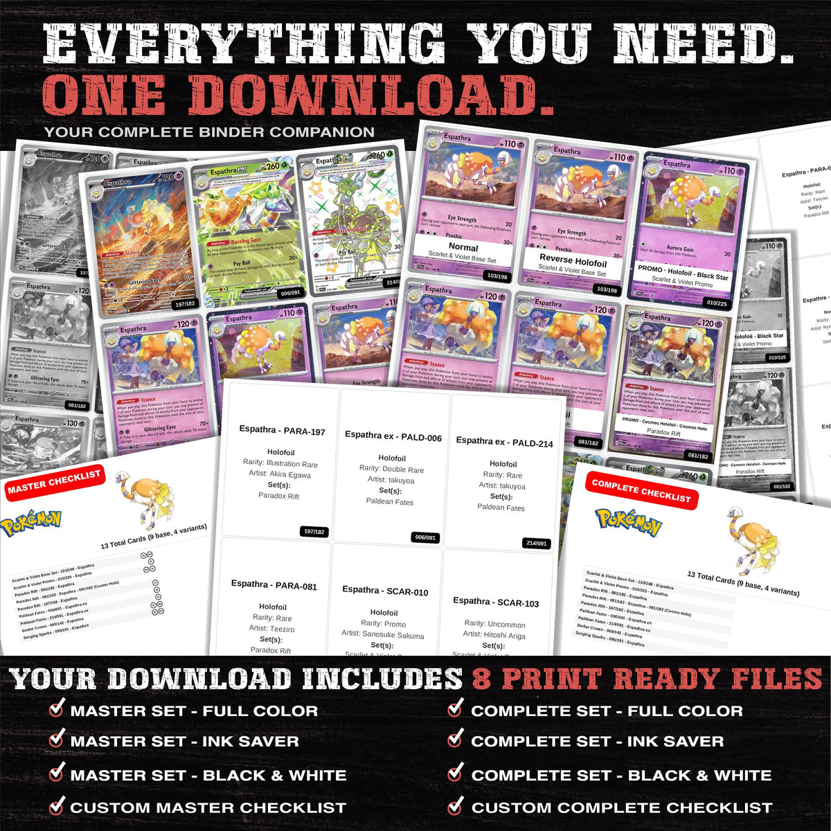 Everything included in the Espathra master set download - 8 PDF files