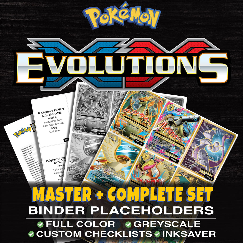 Evolutions Pokemon binder placeholders printable PDF - includes M Charizard EX (Full Art)
