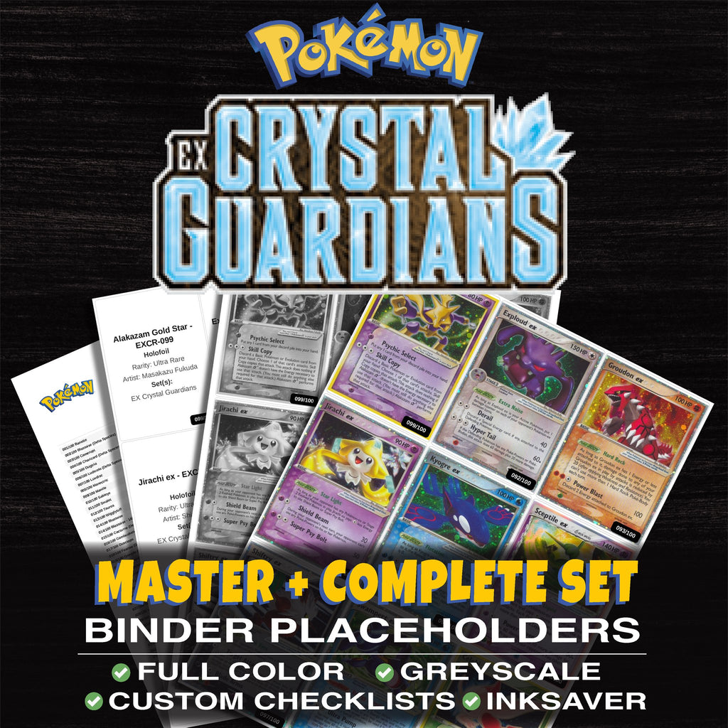EX Crystal Guardians Pokemon binder placeholders printable PDF - includes Alakazam Gold Star