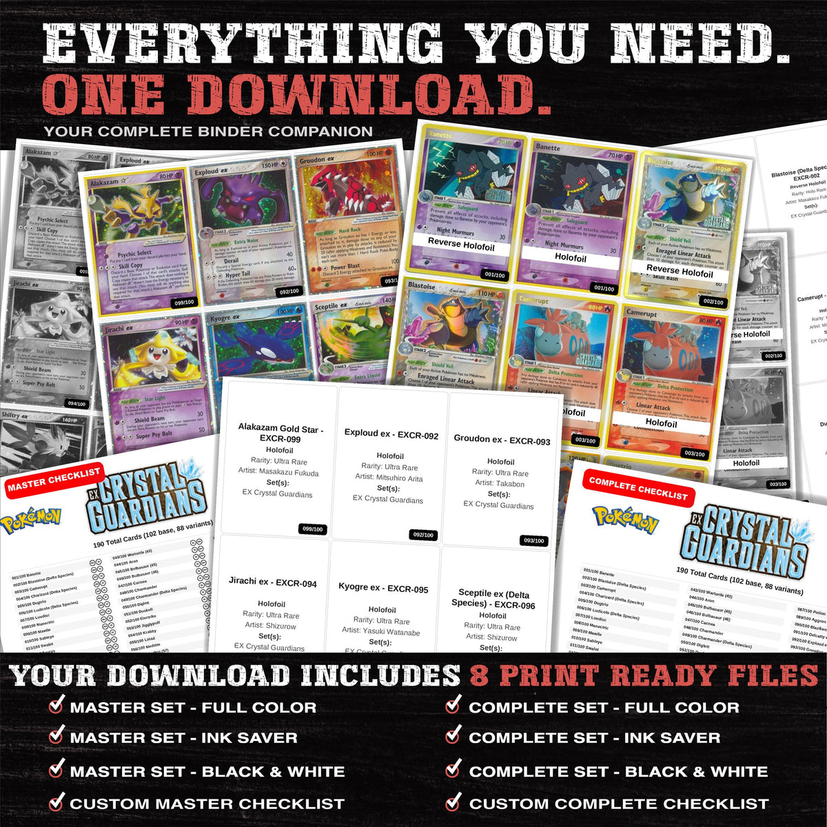 Everything included in the EX Crystal Guardians placeholder download - 8 PDF files