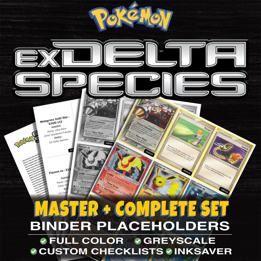 EX Delta Species Pokemon binder placeholders printable PDF - includes Groudon Gold Star