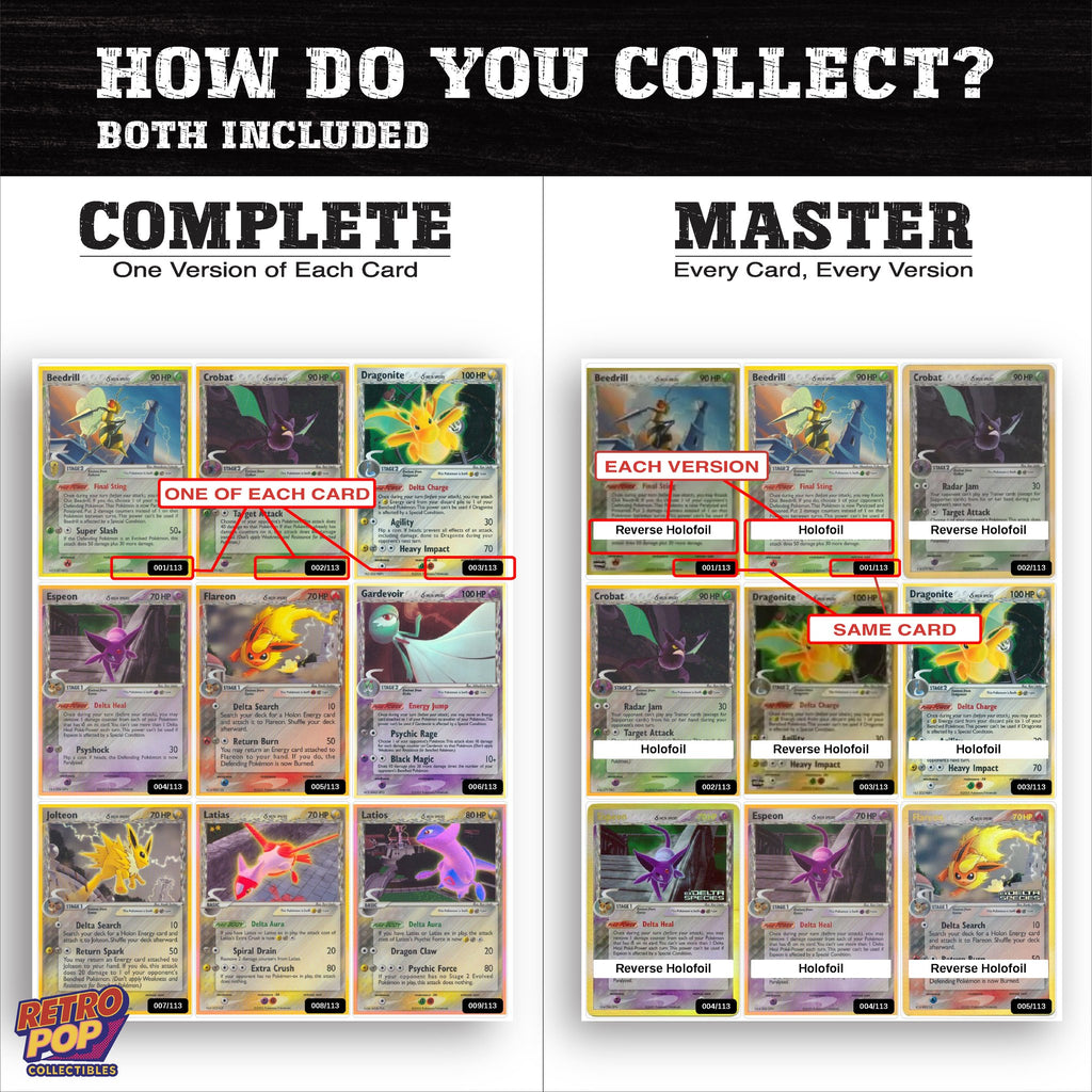 Complete Set vs Master Set versions of EX Delta Species binder placeholders
