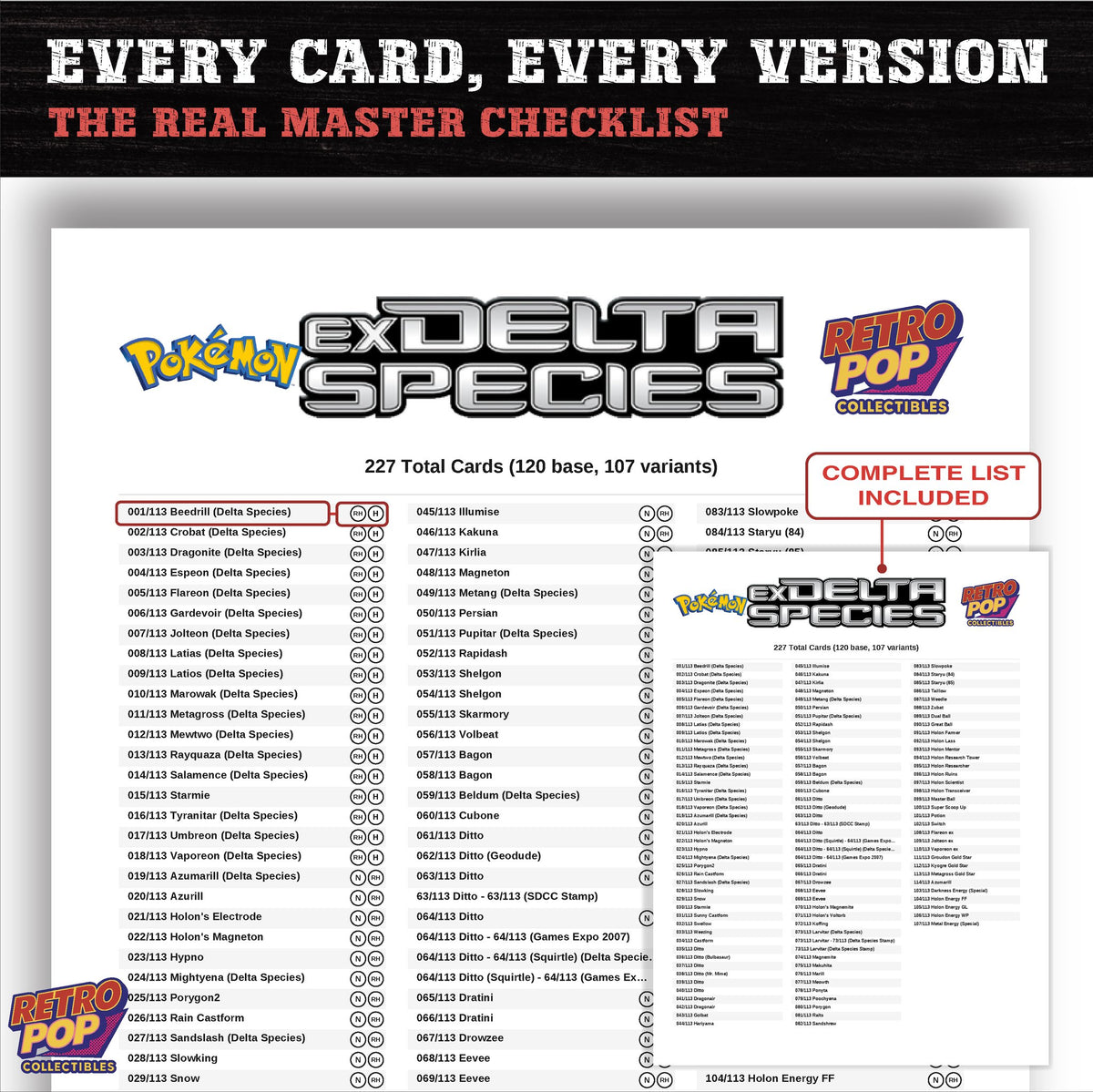 EX Delta Species Pokemon card checklist PDF preview