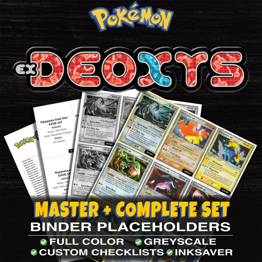 EX Deoxys Pokemon binder placeholders printable PDF - includes Rayquaza Gold Star