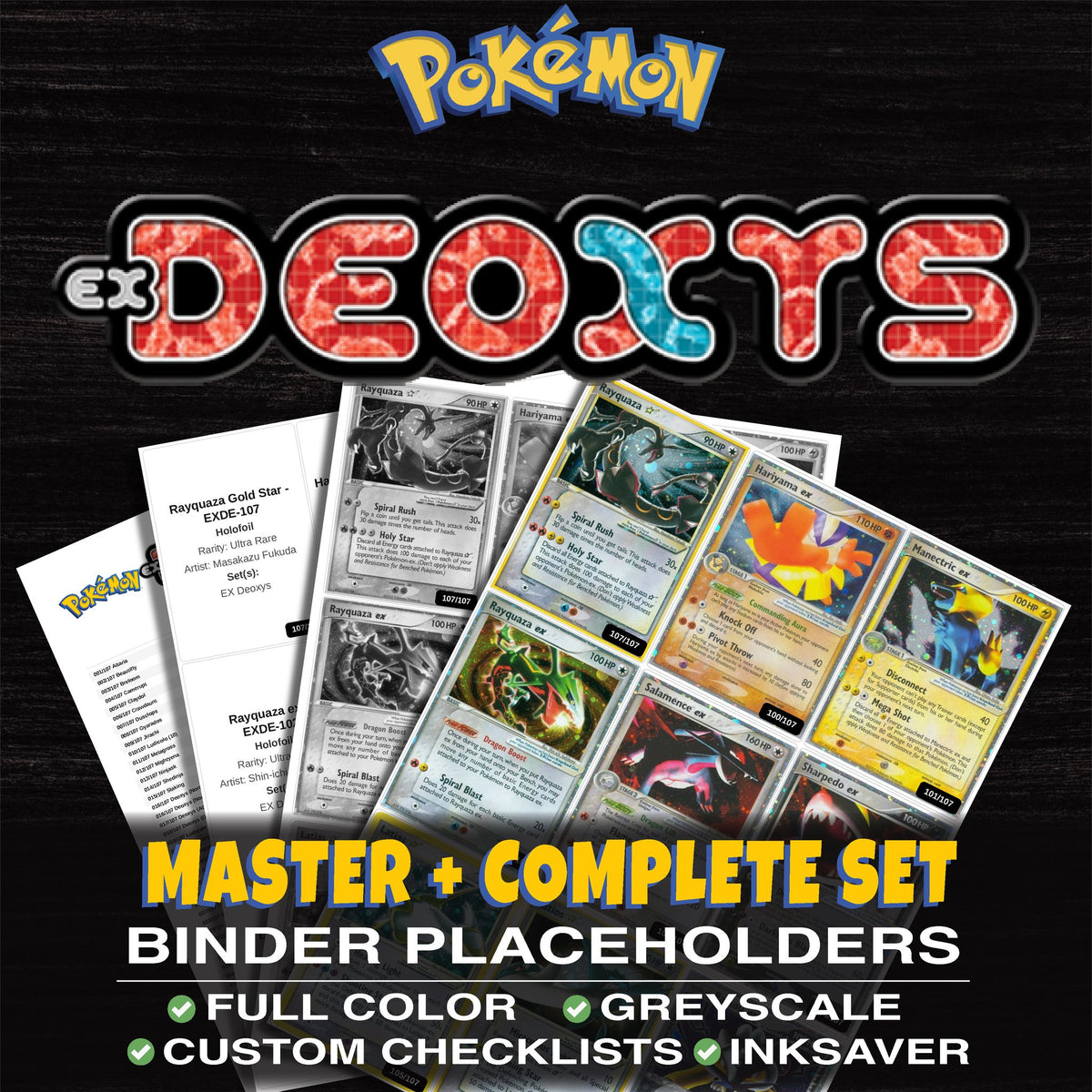 EX Deoxys Pokemon binder placeholders printable PDF - includes Rayquaza Gold Star