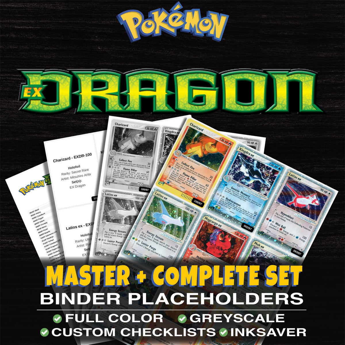 EX Dragon Pokemon binder placeholders printable PDF - includes Charizard