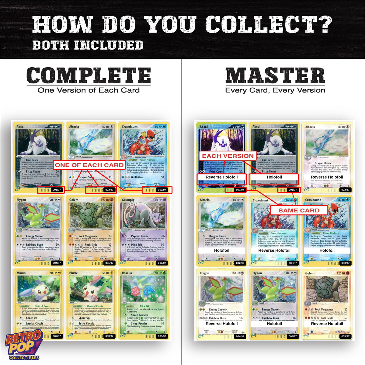 Complete Set vs Master Set versions of EX Dragon binder placeholders