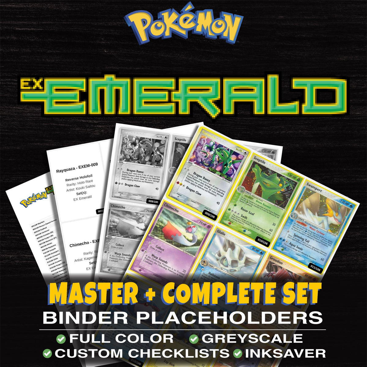 EX Emerald Pokemon binder placeholders printable PDF - includes Milotic ex