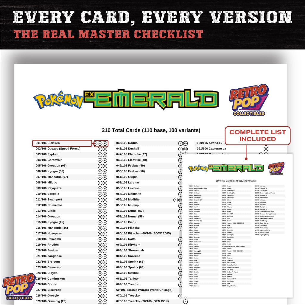 EX Emerald Pokemon card checklist PDF preview