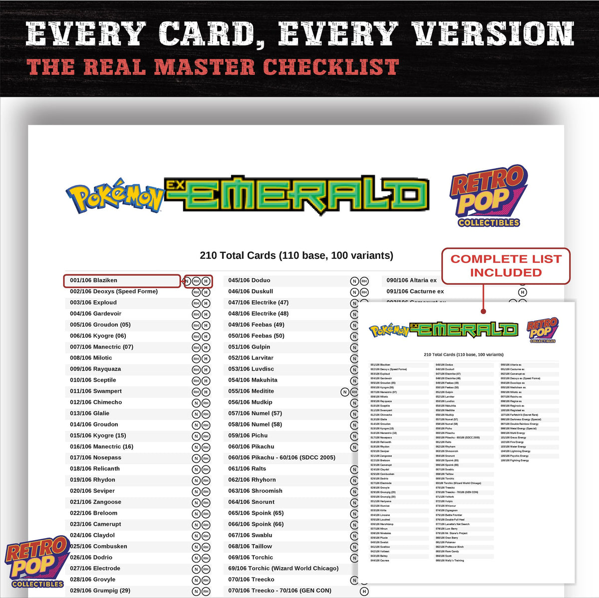 EX Emerald Pokemon card checklist PDF preview