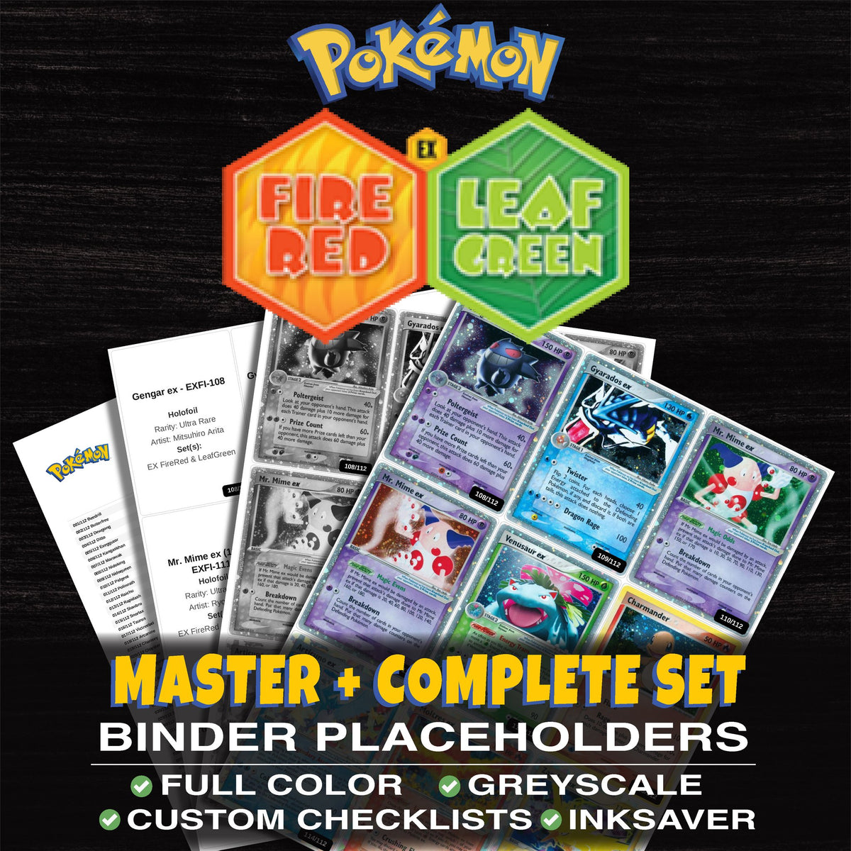 EX FireRed & LeafGreen Pokemon binder placeholders printable PDF - includes Gengar ex