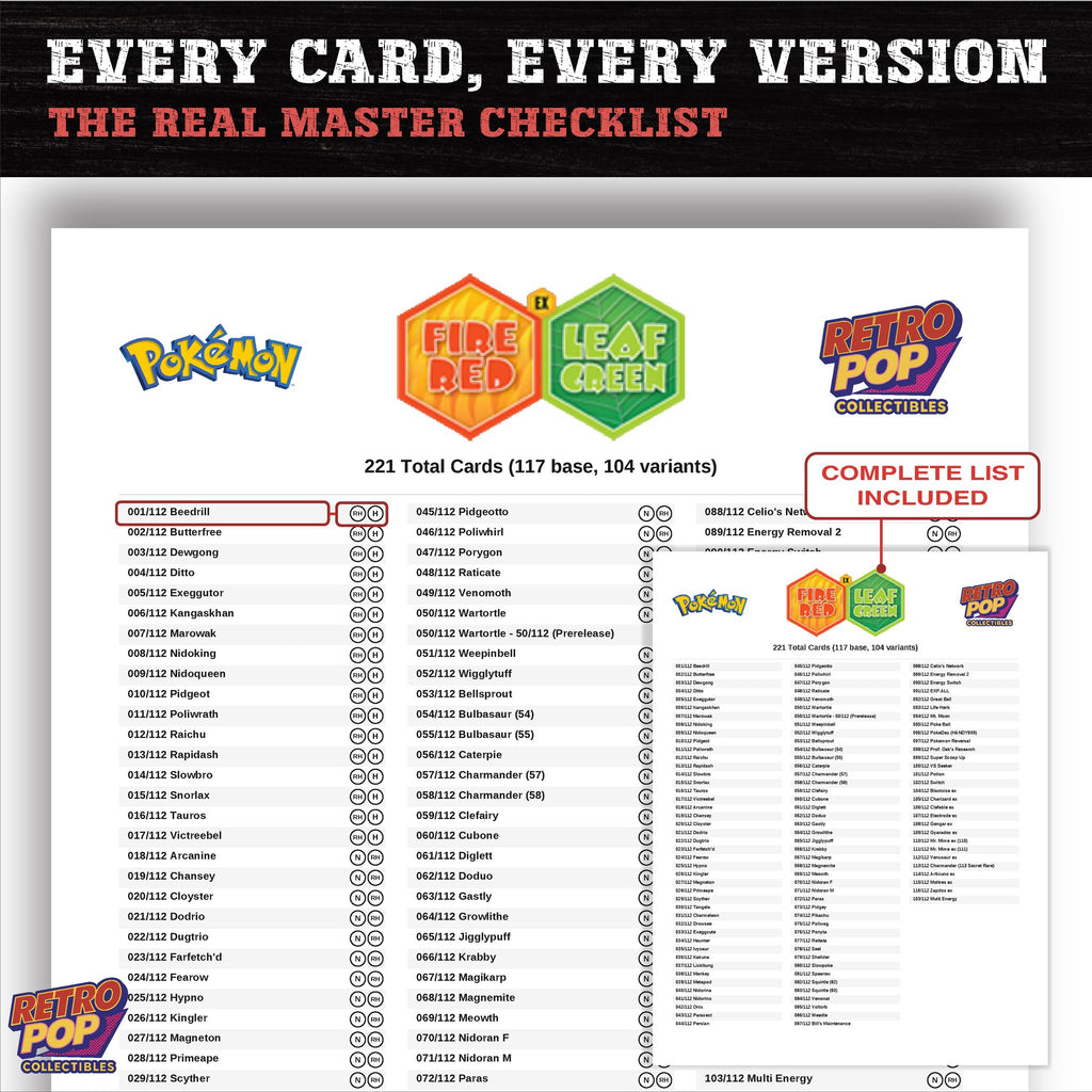 EX FireRed & LeafGreen Pokemon card checklist PDF preview