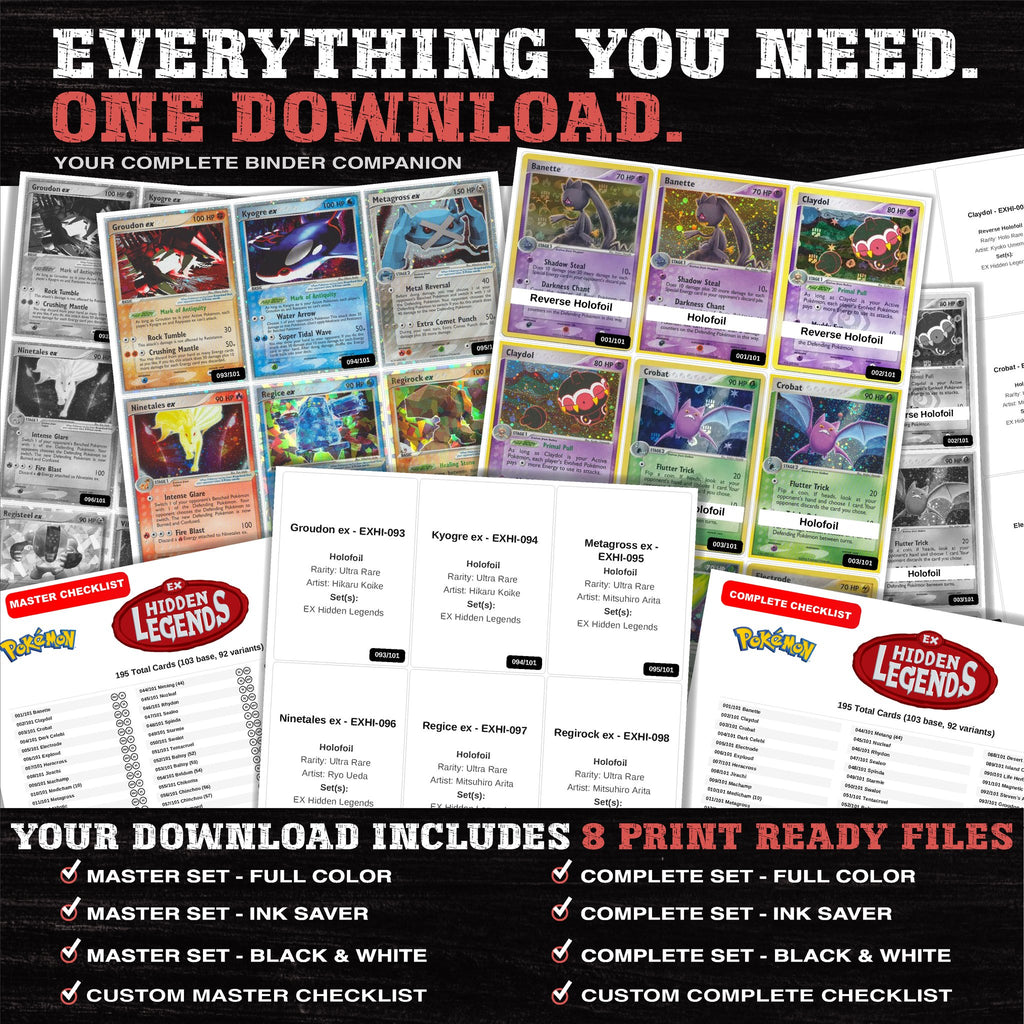 Everything included in the EX Hidden Legends placeholder download - 8 PDF files