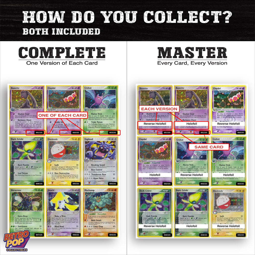 Complete Set vs Master Set versions of EX Hidden Legends binder placeholders