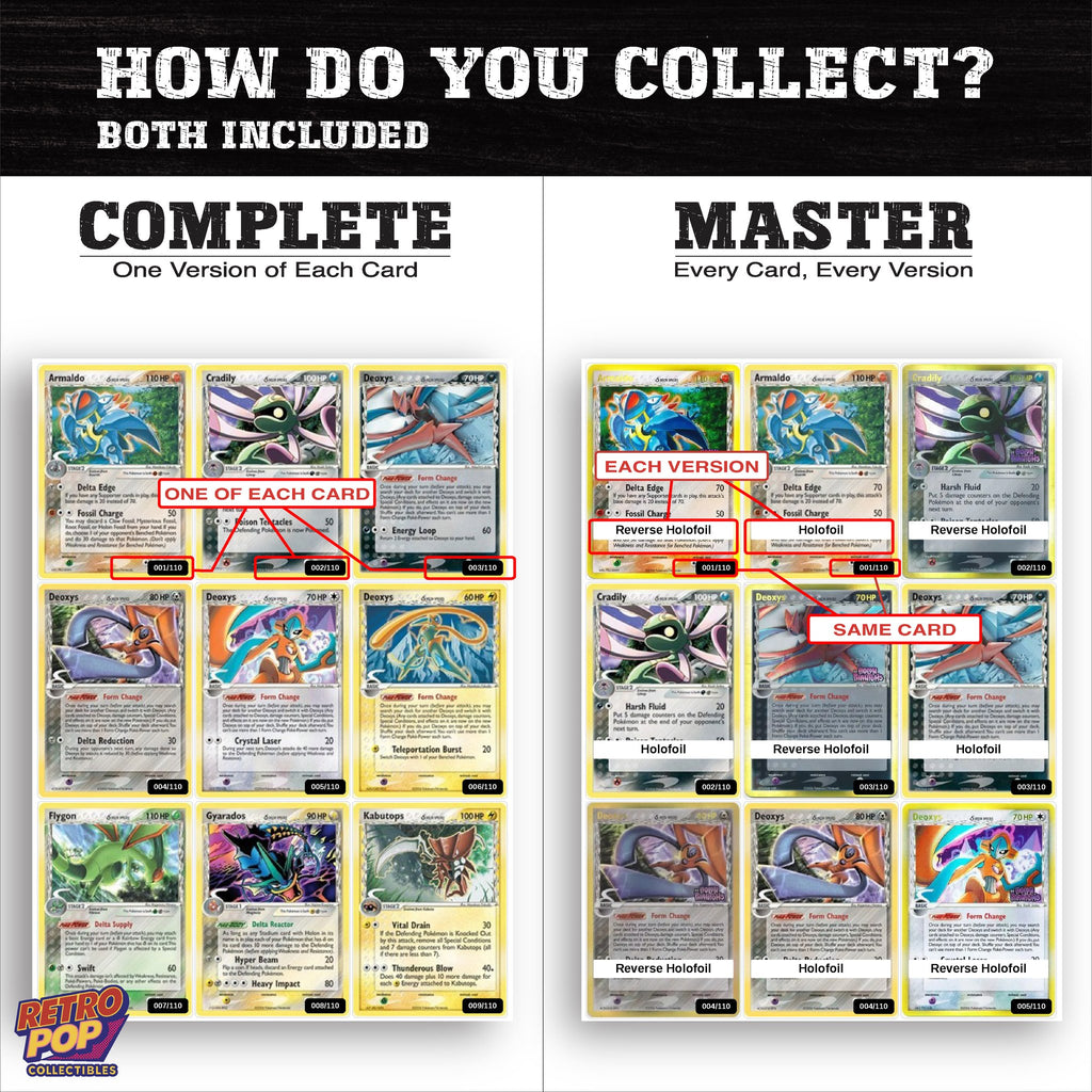 Complete Set vs Master Set versions of EX Holon Phantoms binder placeholders