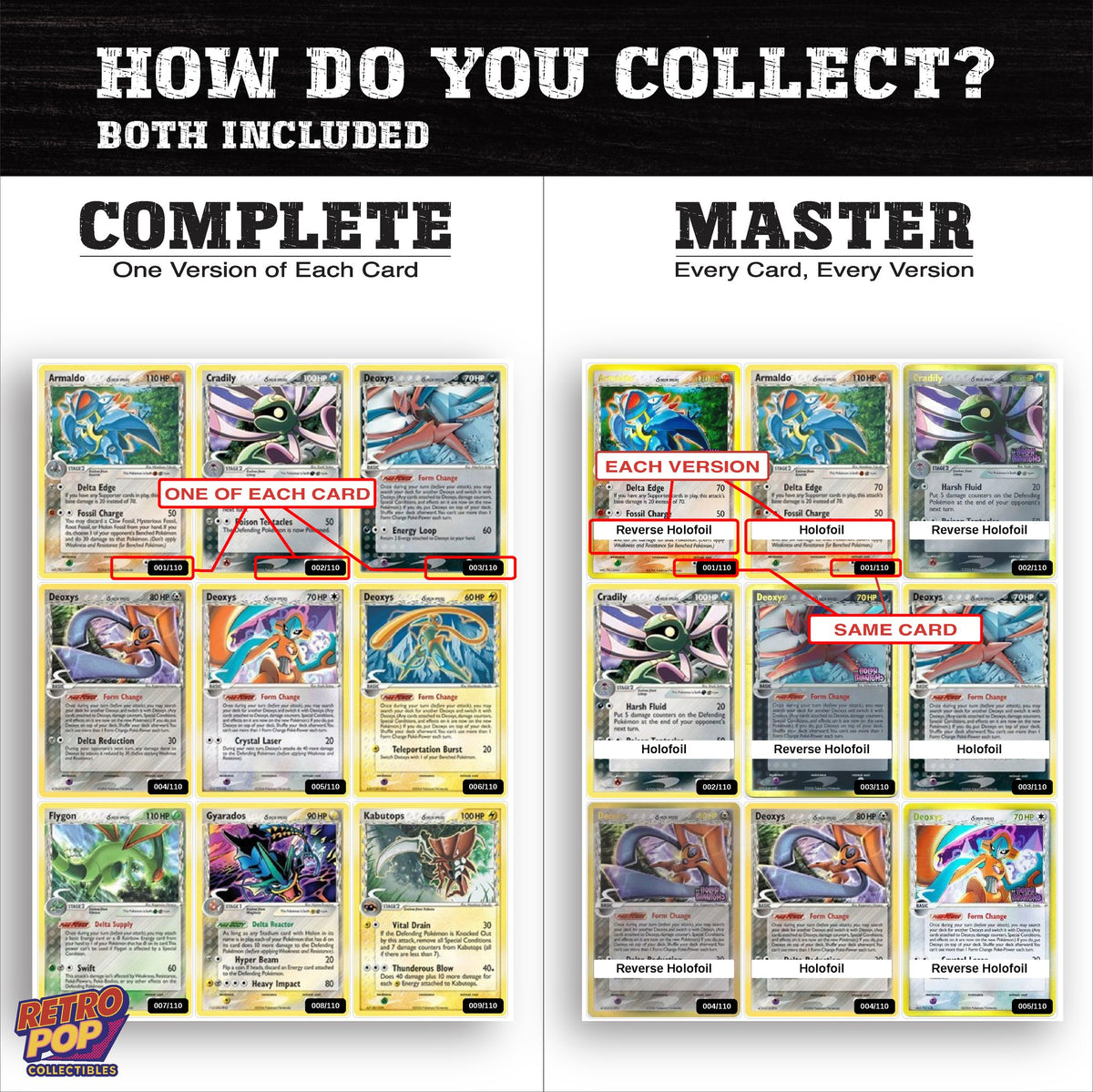 Complete Set vs Master Set versions of EX Holon Phantoms binder placeholders