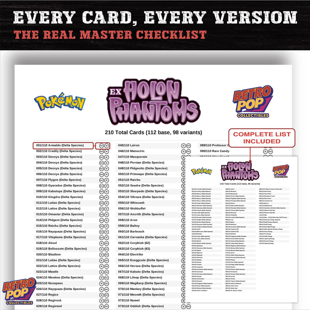 EX Holon Phantoms Pokemon card checklist PDF preview