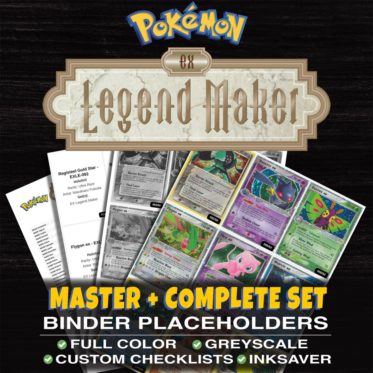 EX Legend Maker Pokemon binder placeholders printable PDF - includes Regice Gold Star