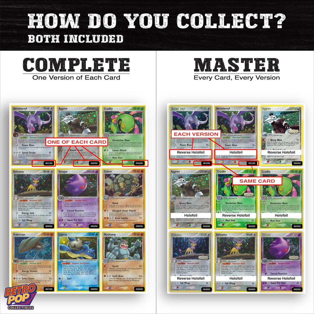Complete Set vs Master Set versions of EX Legend Maker binder placeholders