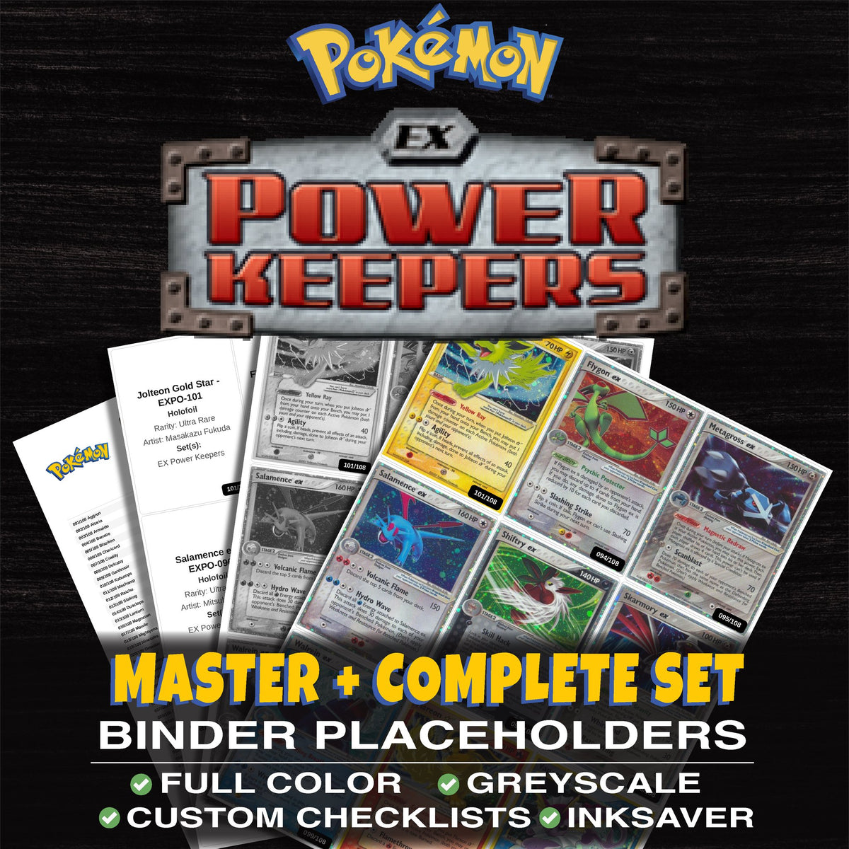 EX Power Keepers Pokemon binder placeholders printable PDF - includes Flareon Gold Star