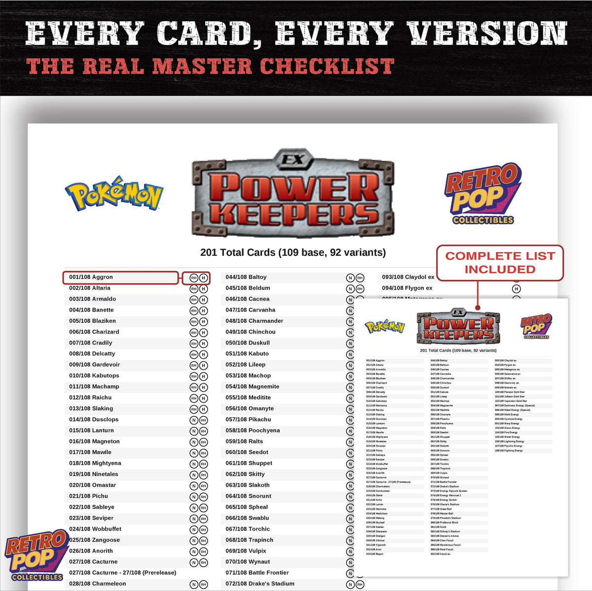 EX Power Keepers Pokemon card checklist PDF preview