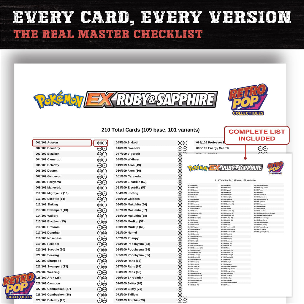 EX Ruby & Sapphire Pokemon card checklist PDF preview