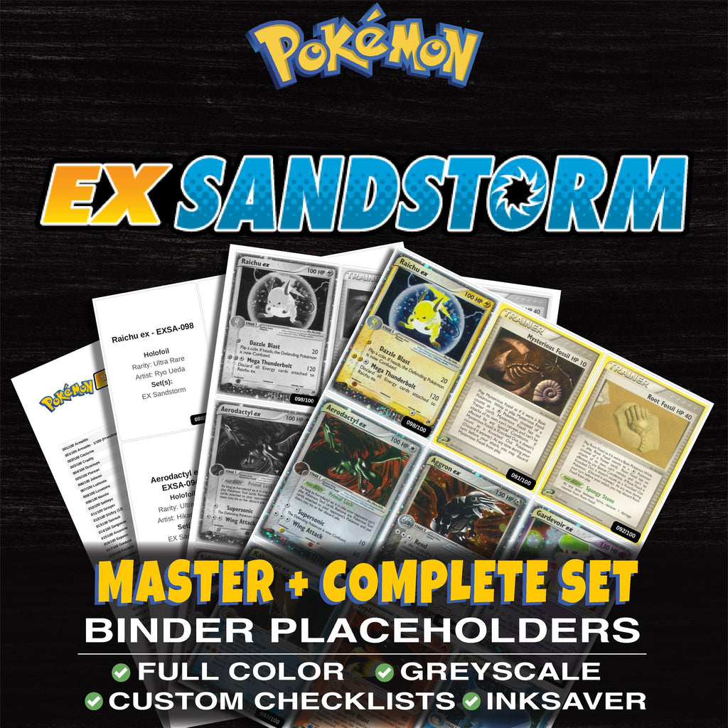 EX Sandstorm Pokemon binder placeholders printable PDF - includes Raichu ex