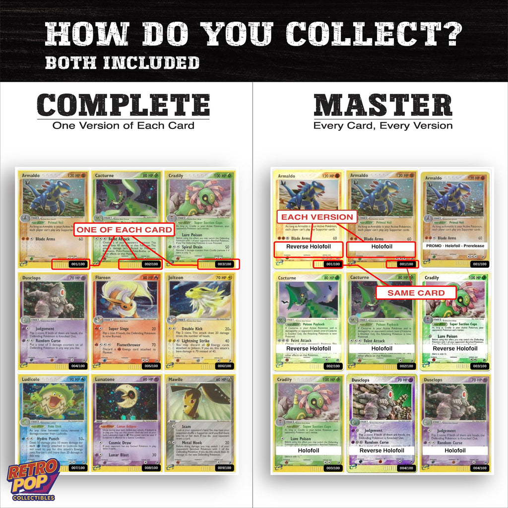 Complete Set vs Master Set versions of EX Sandstorm binder placeholders