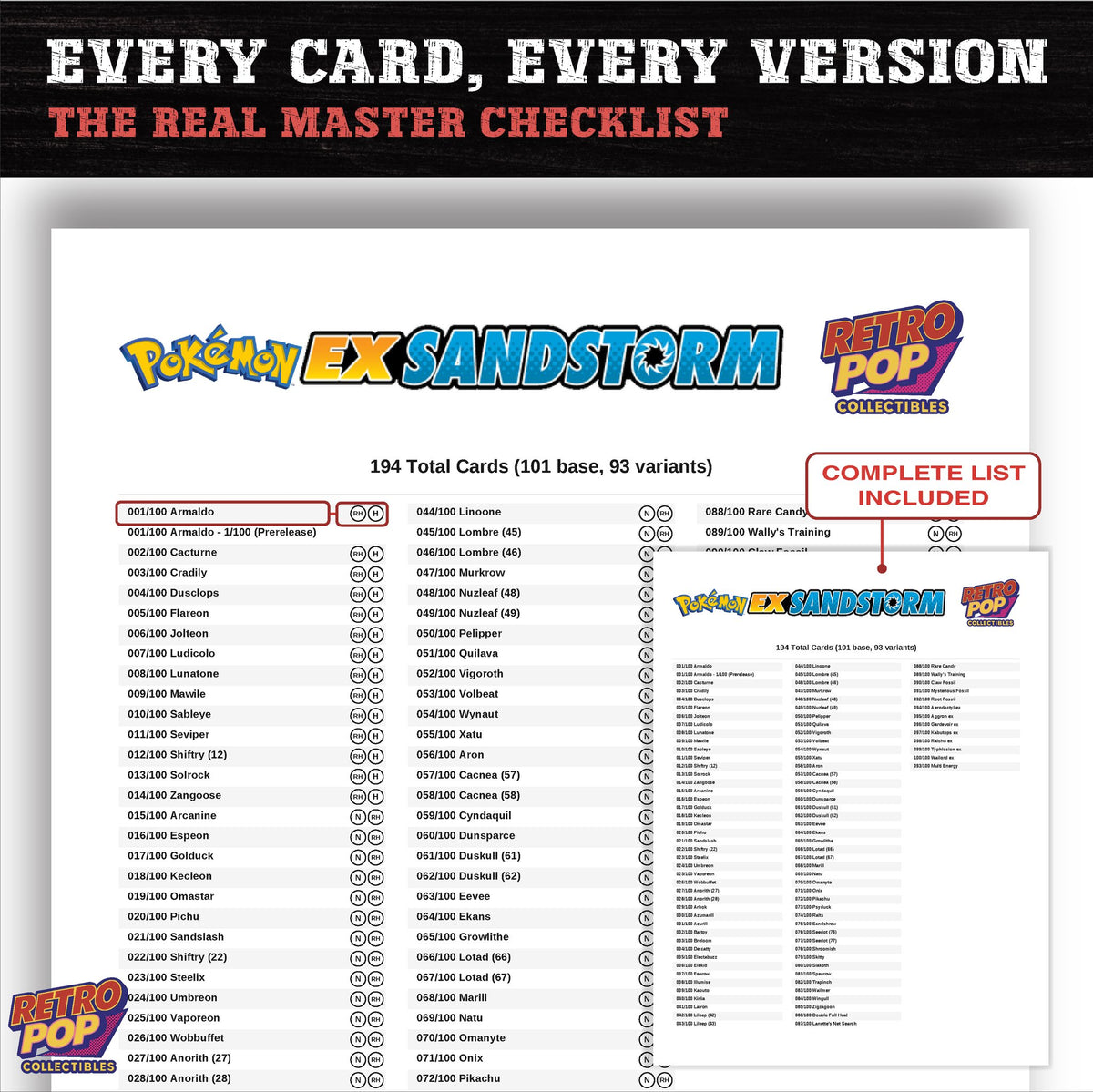 EX Sandstorm Pokemon card checklist PDF preview