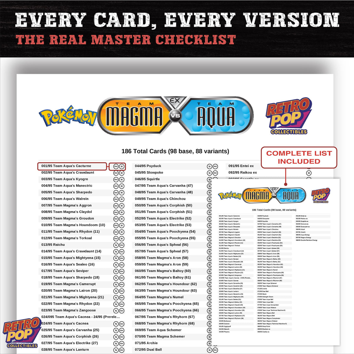 EX Team Magma vs Team Aqua Pokemon card checklist PDF preview