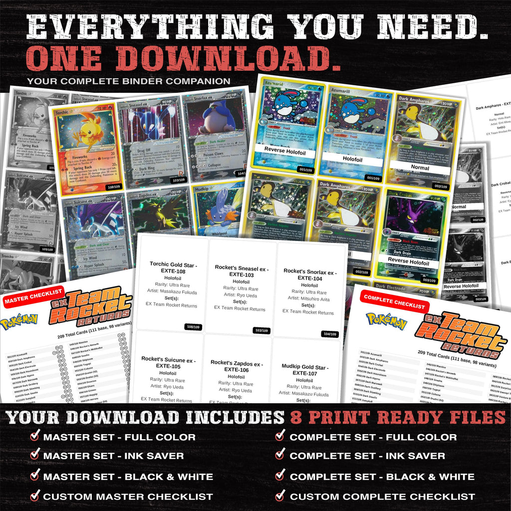 Everything included in the EX Team Rocket Returns placeholder download - 8 PDF files
