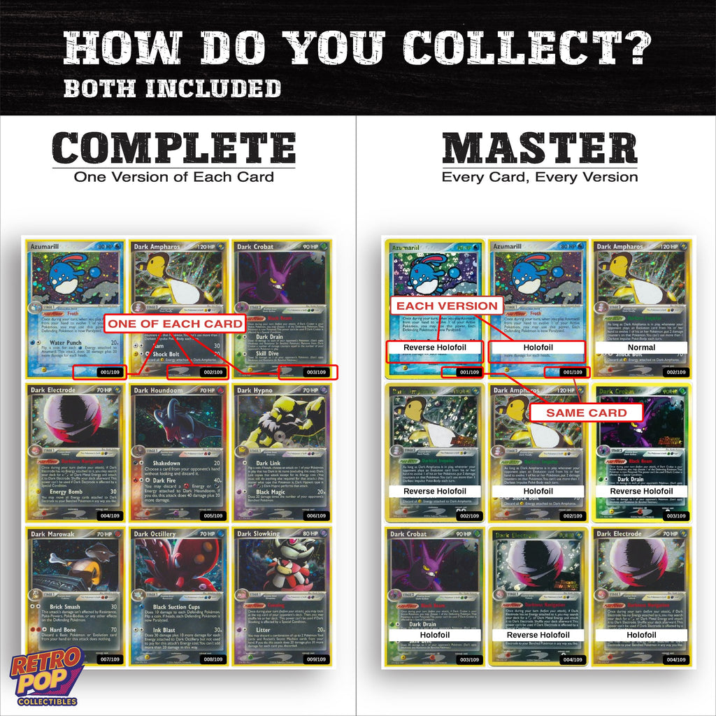 Complete Set vs Master Set versions of EX Team Rocket Returns binder placeholders