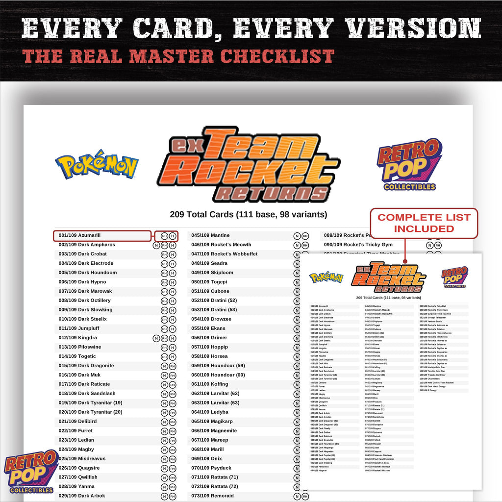 EX Team Rocket Returns Pokemon card checklist PDF preview
