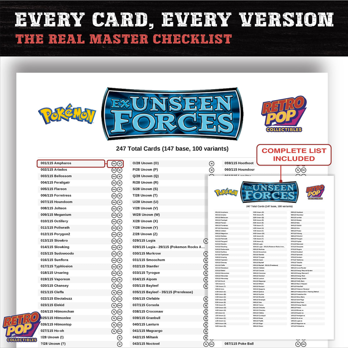 EX Unseen Forces Pokemon card checklist PDF preview