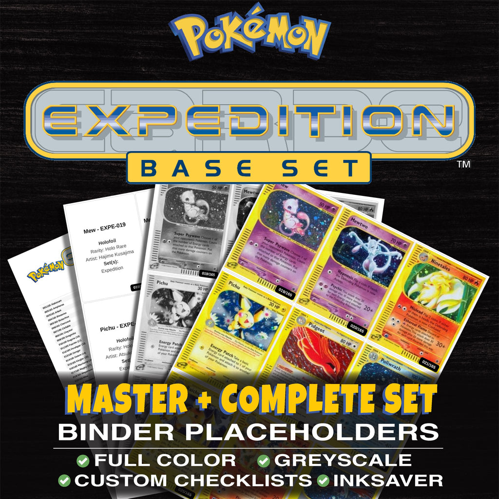 Expedition Pokemon binder placeholders printable PDF - includes Dragonite
