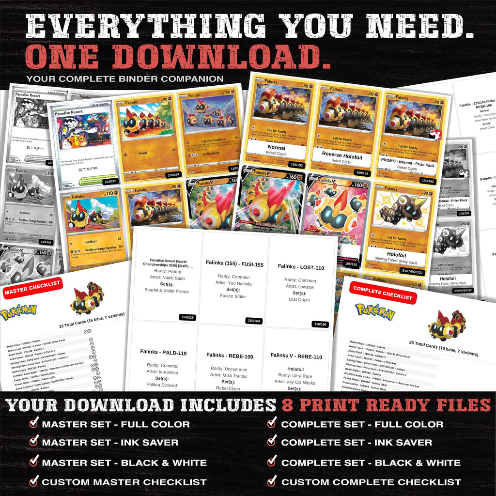 Everything included in the Falinks master set download - 8 PDF files