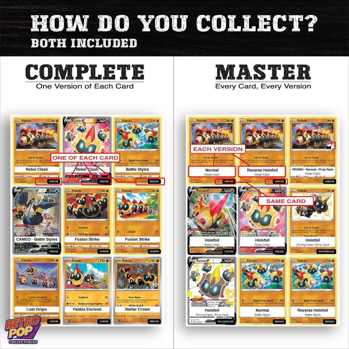 Complete Set vs Master Set versions of the Falinks binder placeholders