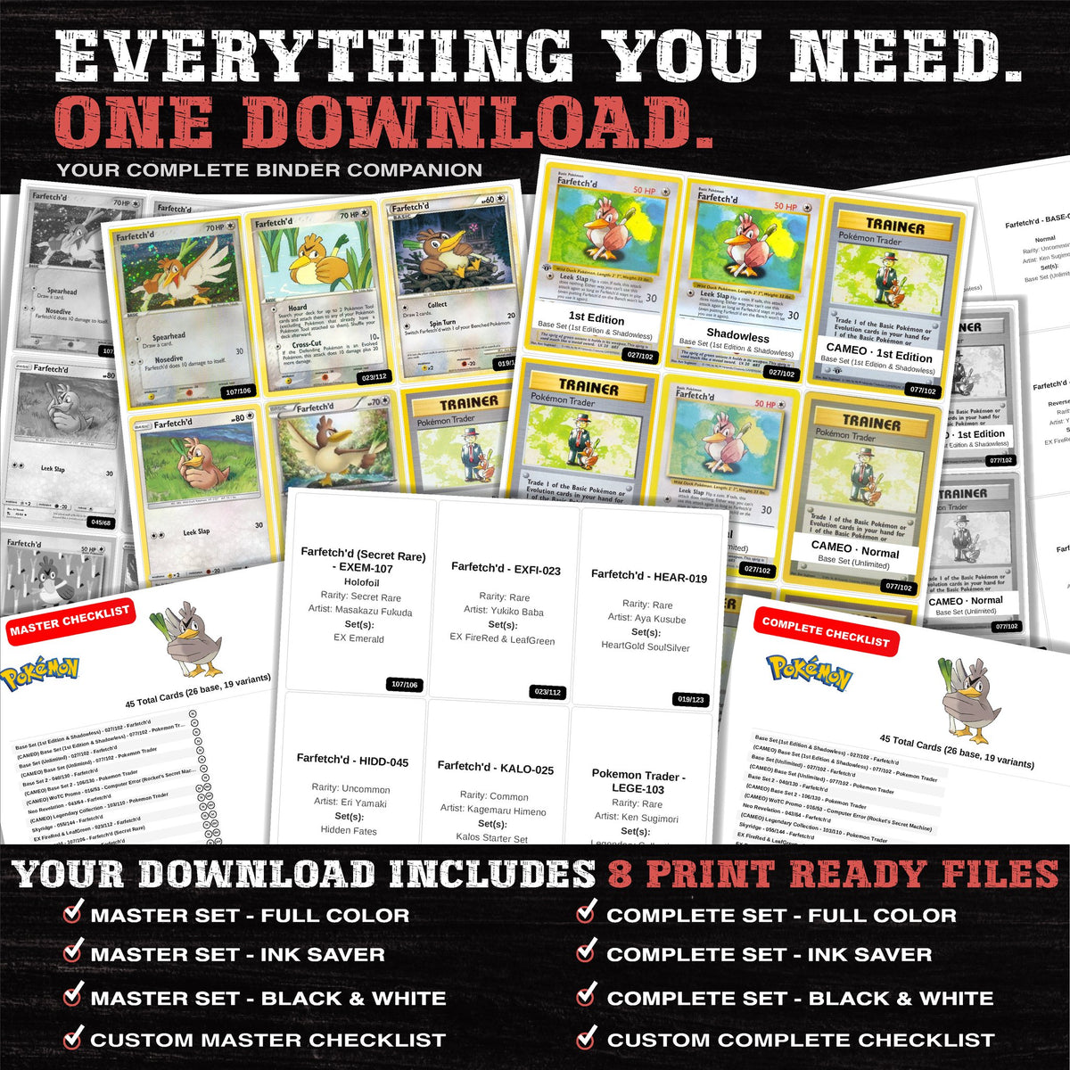 Everything included in the Farfetch'd master set download - 8 PDF files