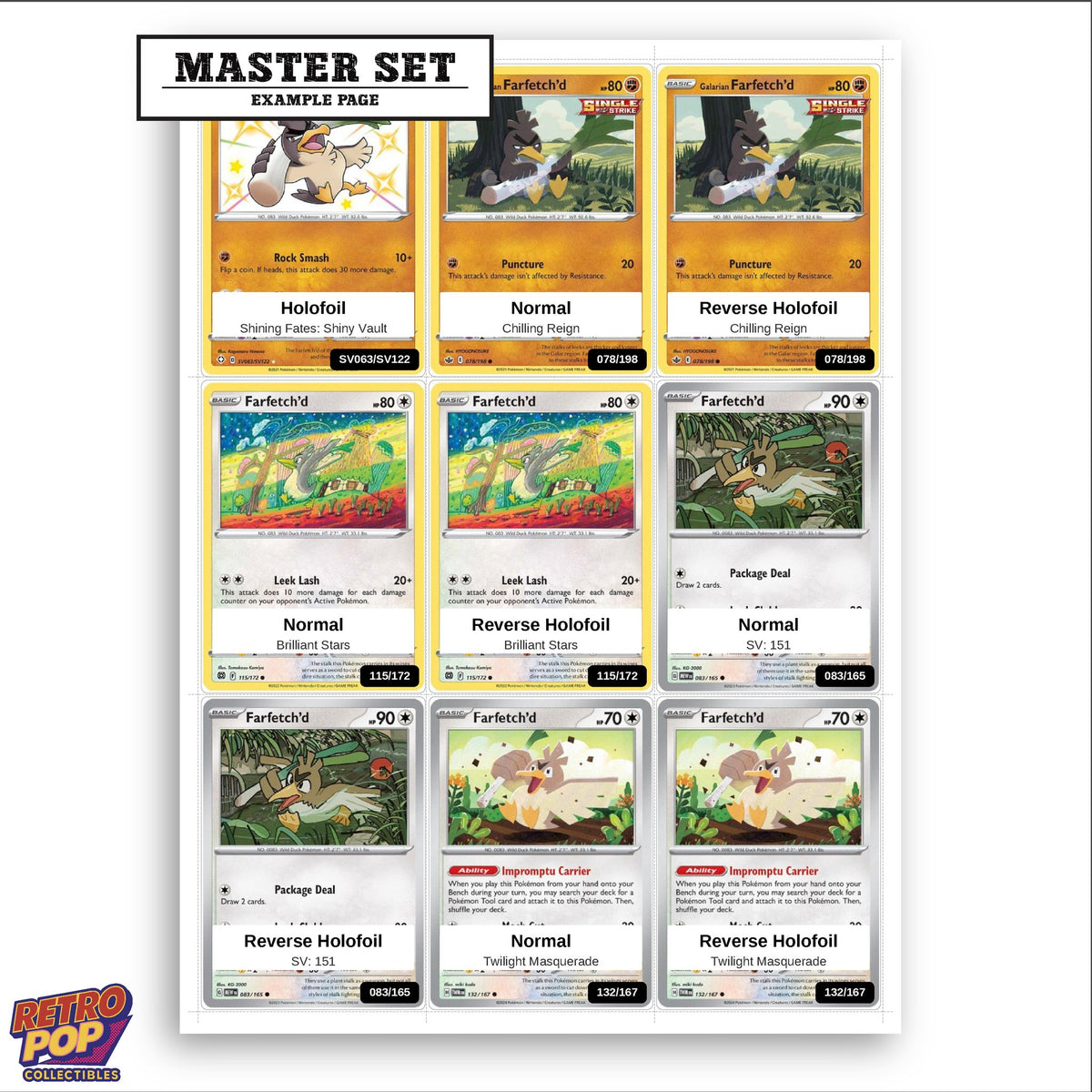 Printed Farfetch'd Pokemon placeholders in binder - real photo 3