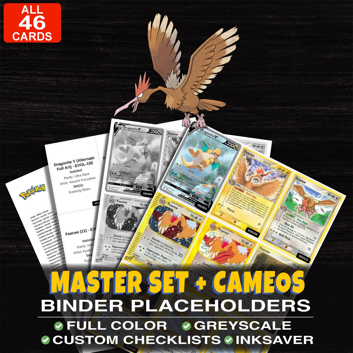 Every Fearow Pokemon card ever made - master set binder placeholders with Fearow (11)