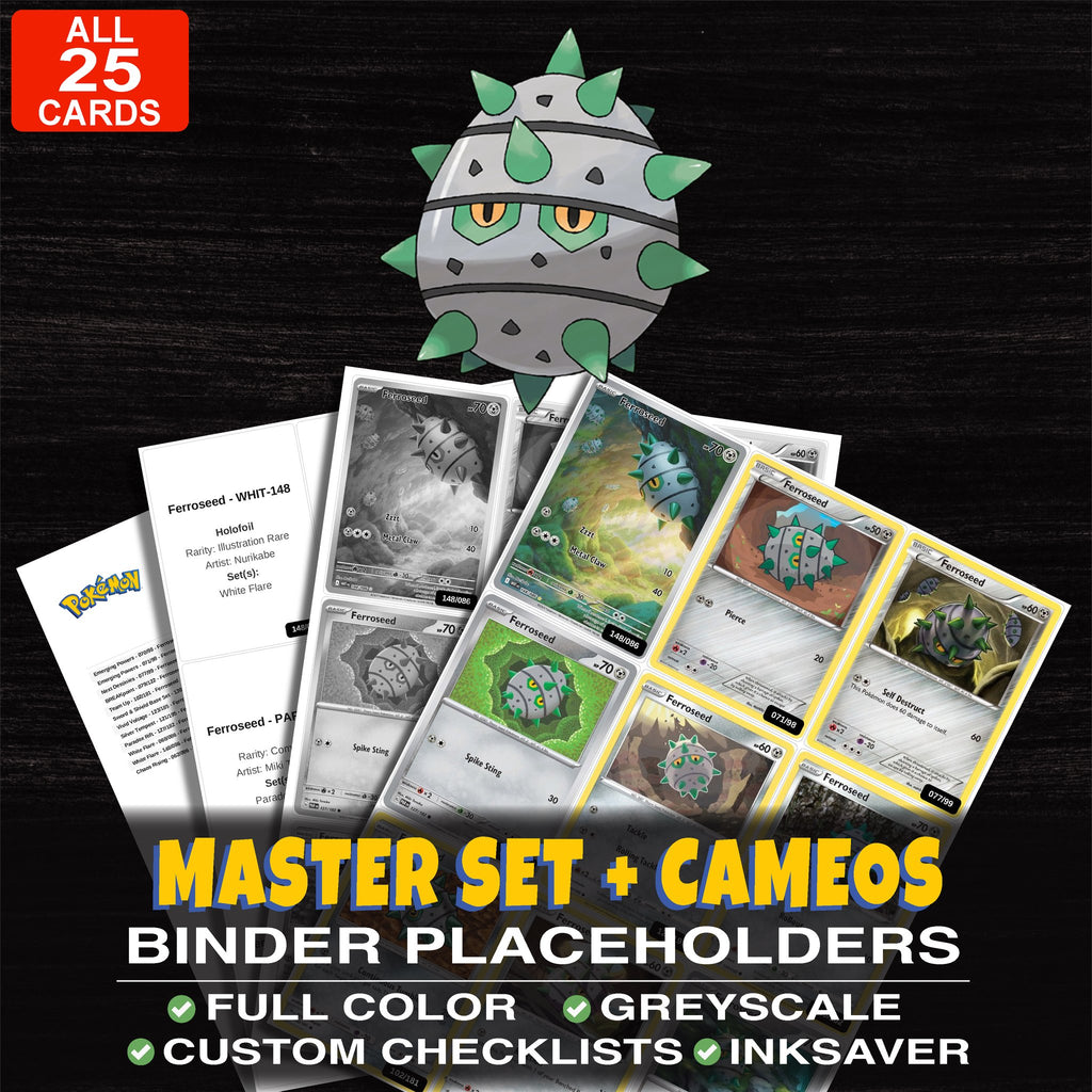 Every Ferroseed Pokemon card ever made - master set binder placeholders with Ferroseed
