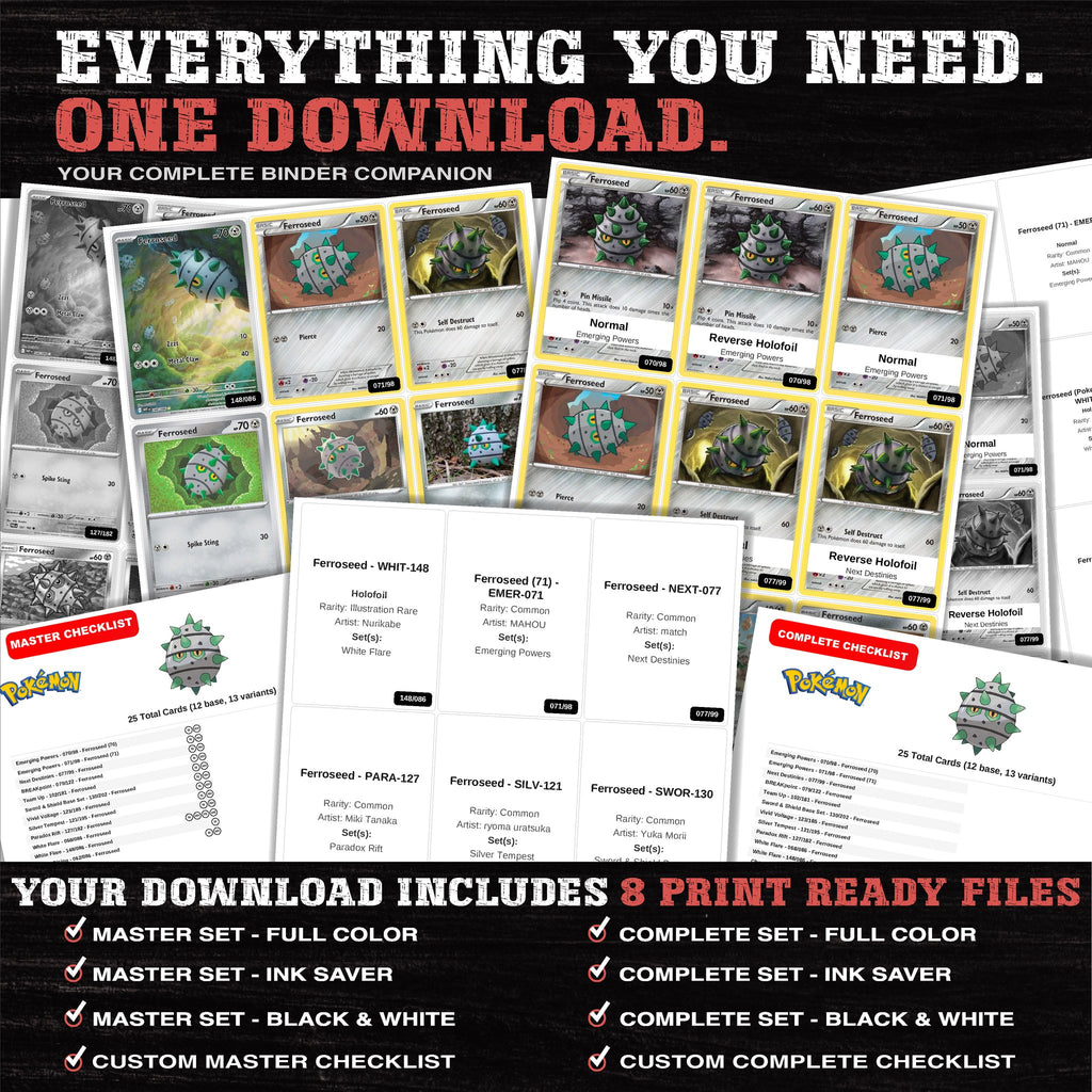 Everything included in the Ferroseed master set download - 8 PDF files