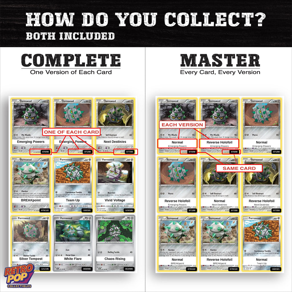 Complete Set vs Master Set versions of the Ferroseed binder placeholders