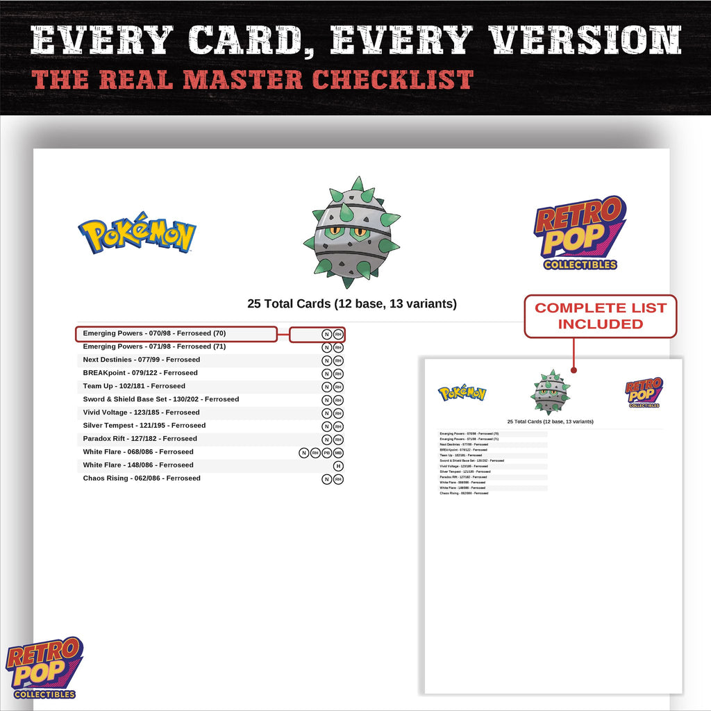 Ferroseed master set checklist PDF preview - every card listed