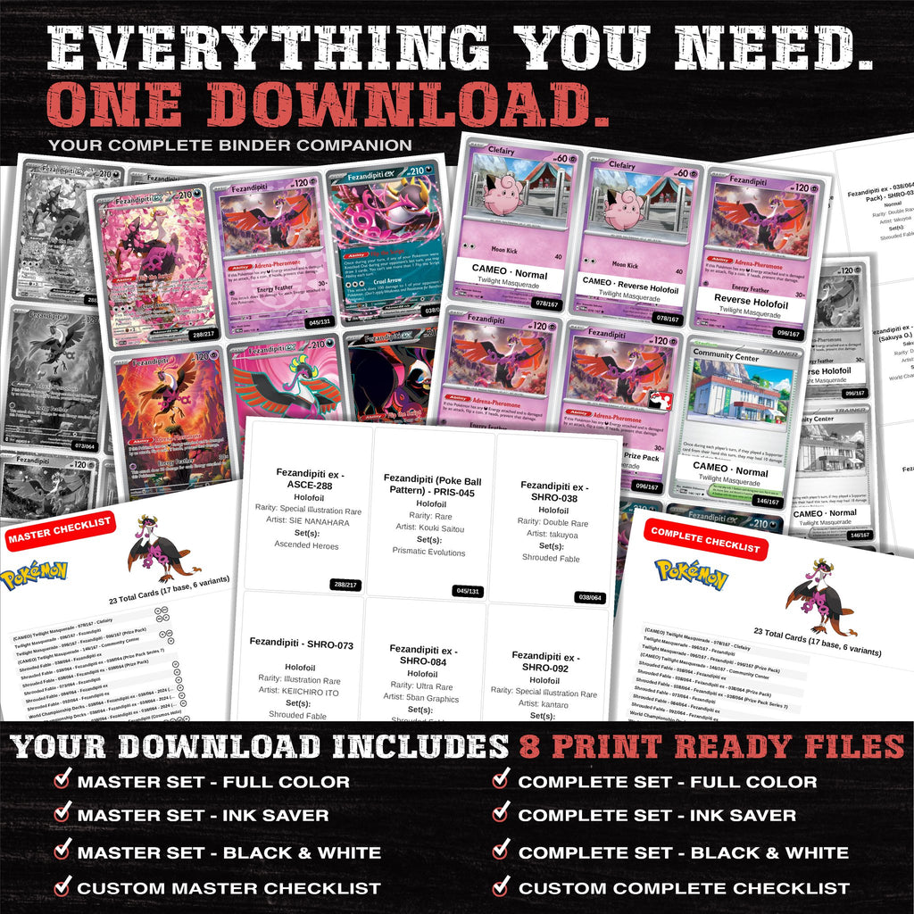 Everything included in the Fezandipiti master set download - 8 PDF files