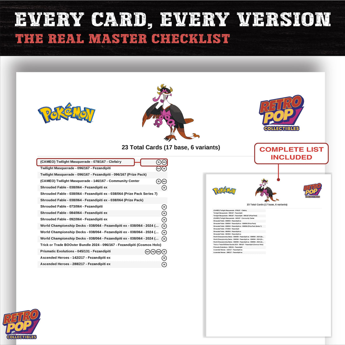 Fezandipiti master set checklist PDF preview - every card listed