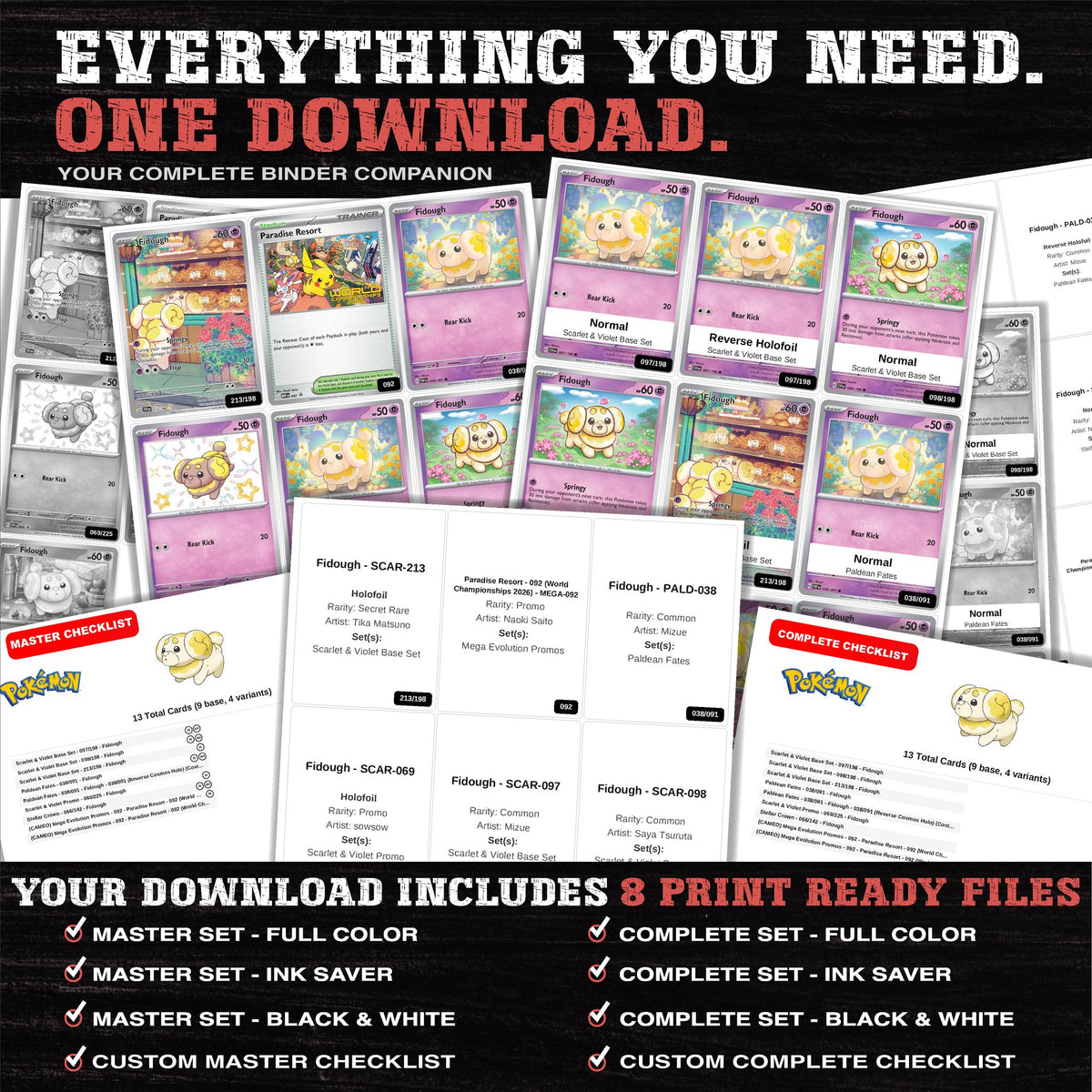 Everything included in the Fidough master set download - 8 PDF files